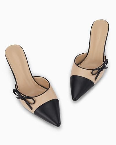 Coutgo Women's Two-Tone Bow Tie Heels Wedding Dress Shoes