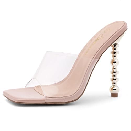 Shoe Land SL-NAOMI Women's Crystal Clear Slingback Heels with Square Open Toe — 2021clearnude