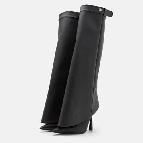 Goolita Women's Pointed Toe Knee High Stiletto Heel Fold Over Boots Fashion & Comfortable