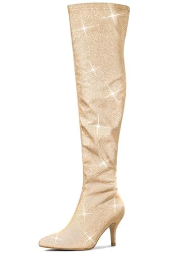 Allegra K Women's Glitter Knee High Stiletto Heels — Gold