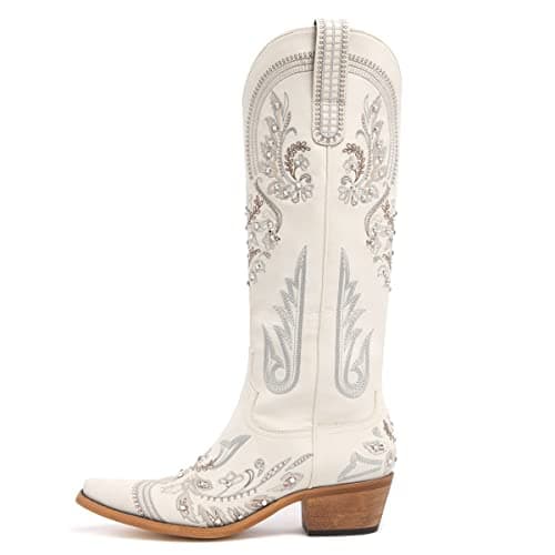Western Cowboy Boots for Women Embroidered Rhinestones Knee High Boot