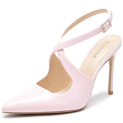 OHOXOE Women's Pointed Toe Stiletto Pumps Kitten Heels Wedding Party Shoes — Pink