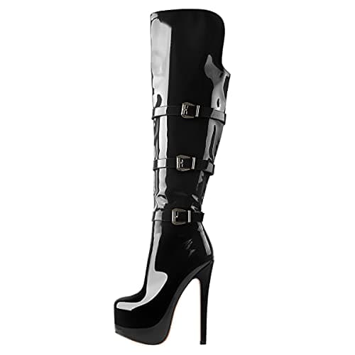 Richealnini Women's Knee-High Platform Stiletto Booties with Zipper — Black