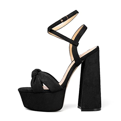 YODEKS Women's Peep Toe Ankle Strap Animal Print Sandals — Suede Black