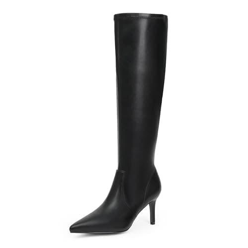 Modatope Women's Knee High Stiletto Heel Zipper Boot — Stretch-black Pu