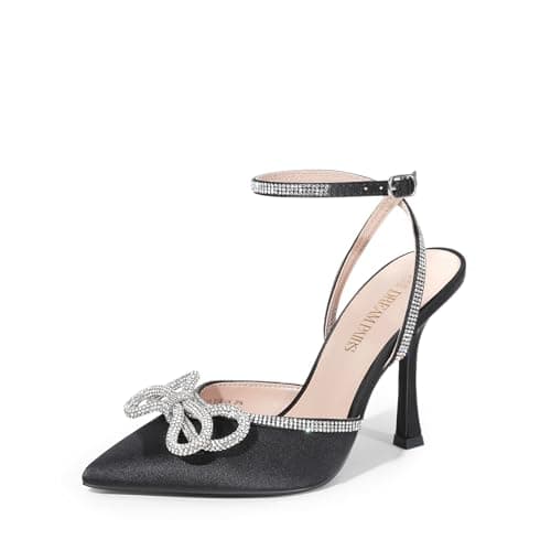 Dream Pairs Women's High Heel Rhinestone Ankle Strap Wedding Shoes — Black
