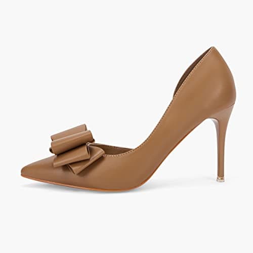 Coutgo Women's Bow Heeled Closed Toe Stiletto Wedding Pumps