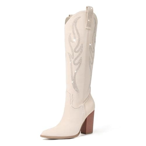 Celbreez Women's Brown Suede Knee-High Western-Fusion Boots — Beige