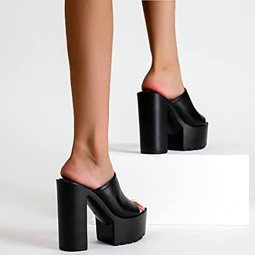 Trendenzy Women's Chunky Platform Slide Open Toe Heel Slippers