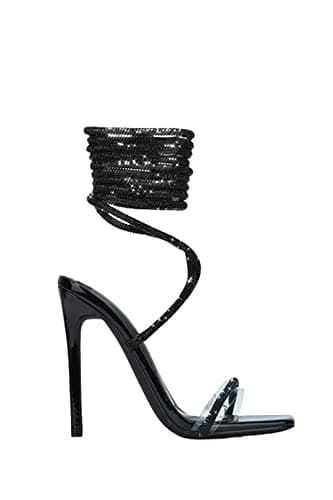 Women's Rhinestone Lace-Ups High Heel Sandals by Cape Robbin — Black Rhinestone