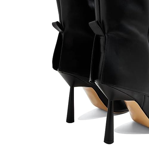 Vertundy Women's Pointed Toe Stiletto Heel Knee High Fold Over Boot