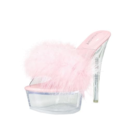 FantoSay Women's Clear Stiletto Heels Open Toe Platform Fluff Sandals