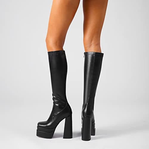 Wetkiss Chunky Heel Stretch Knee High Boots for Women