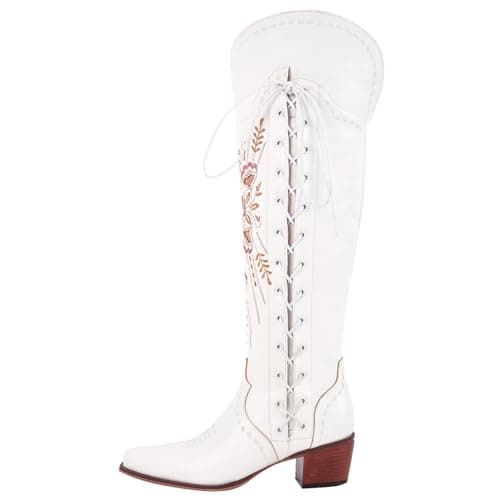 Yolkomo Wide Calf Embroidered Western Cowgirl Boots — White
