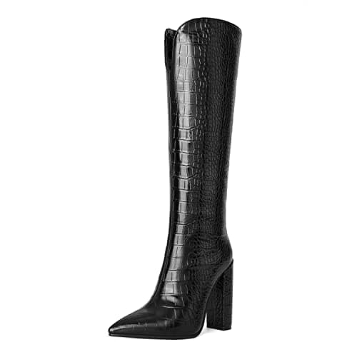 Women's Slim Calf Knee High Boots — 1#crocodile Black