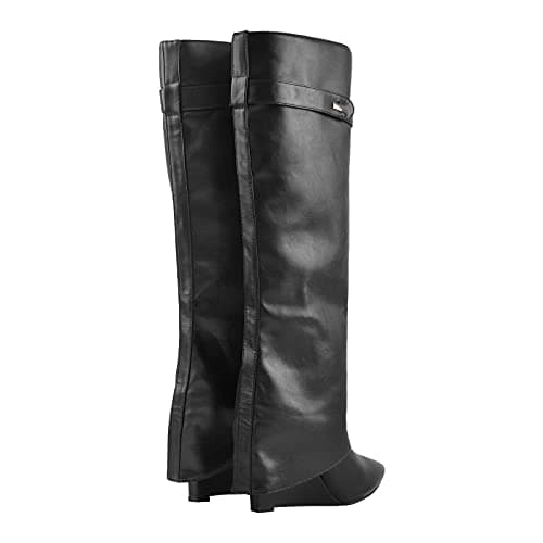 Richealnana Women's Fold Over High Heel Knee High Boots