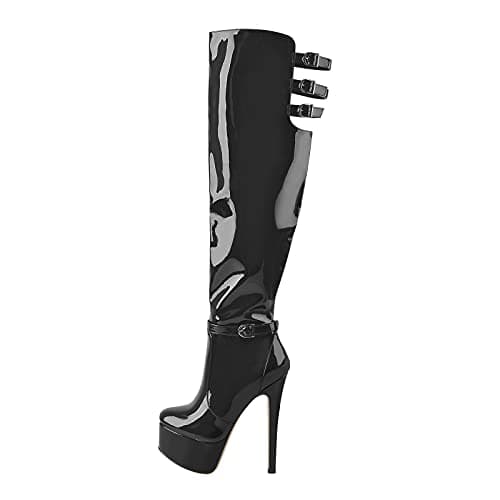 Richealnini Women's Lace-Up Knee High Stiletto Boots — Zipper Black