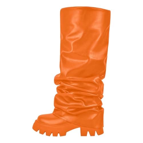 Richealnini Women's Metallic Knee High Pull-On Slouch Heels — Orange