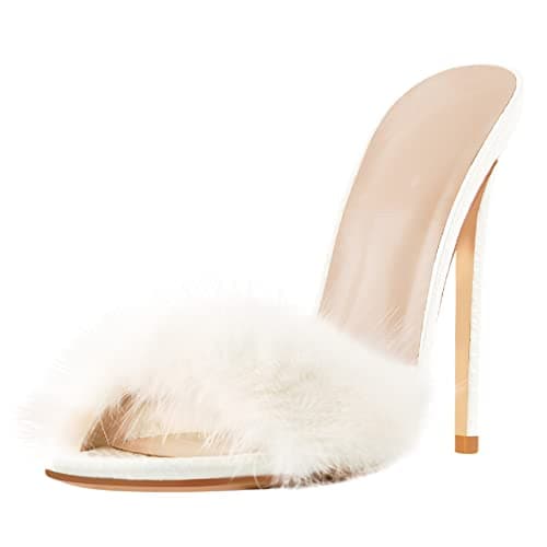 Richealnana Women's Fur Fuzzy Sexy Stiletto Heels