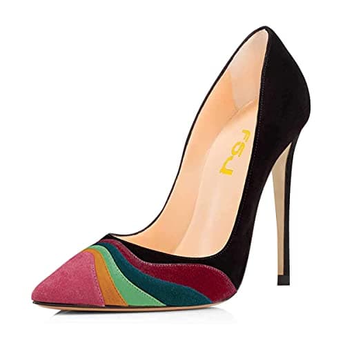 FSJ Women's Stilettos Formal Pointed Toe High Heel Shoes Größe 4-15 US — Black Suede