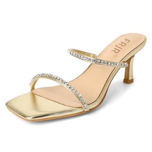 FRJR Women's Sparkly Rhinestone Kitten Heel Sandals with Stiletto Strap for Party Prom Wedding — Gold_a