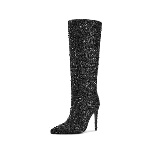 Wetkiss Glittering Sequin Knee-High Stiletto Heels for Women