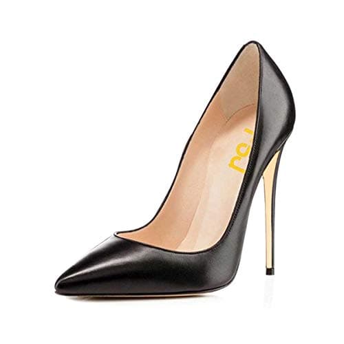 FSJ Women's Stilettos Formal Pointed Toe High Heel Shoes Größe 4-15 US — Black Leather