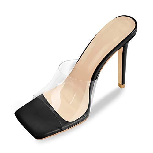 Richealnana Women's Clear Square Toe Stiletto Heel Slip-On Mules