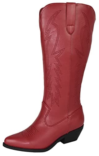 All-White Soda Red Knee High Cowboy Boots with Pull-On Tabs — Red-c