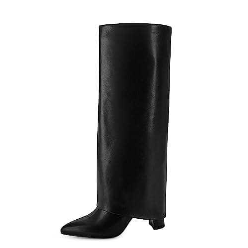 Modatope Chunky Heel Knee High Zipper Boots for Women