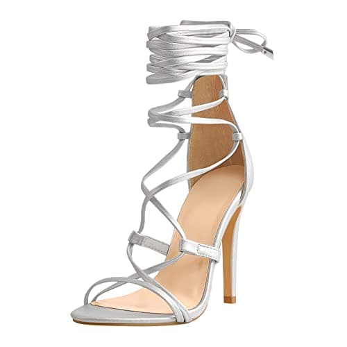 Richealnana Women's Strappy Gladiator Stiletto Sandals — Silver