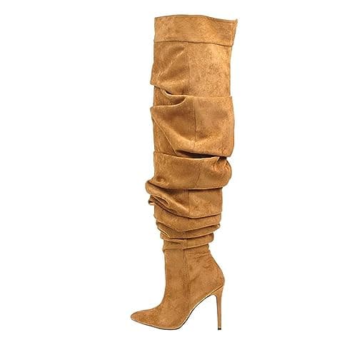 THESHY Women's Denim Over-the-Knee Stiletto Heel Bootie — Yellow