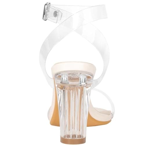 ZriEy Clear Block Sandals for Women Chunky Heels Open Toe Adjustable Ankle Strap Pump