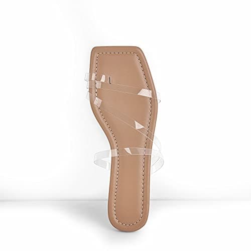 Richealnana Women's Clear Straps Square Toe Flat Sandals