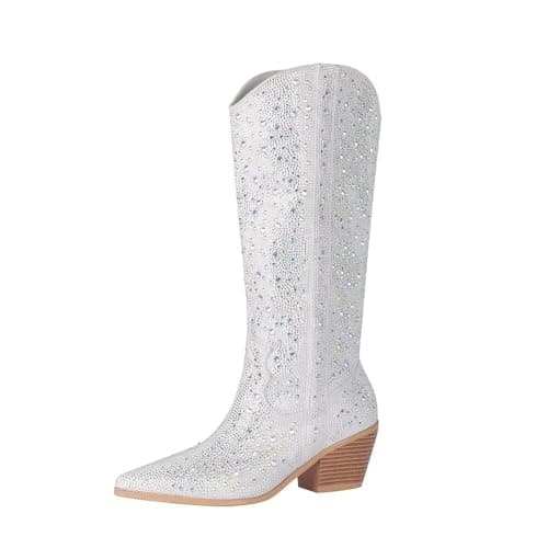 Vimitty Women's Rhinestone Glitter Cowboy Boots