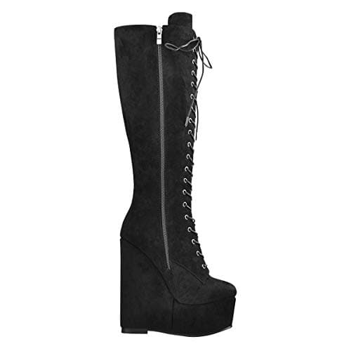 Richealnana Women's Black Suede Knee High Zipper Heel Boots US 14