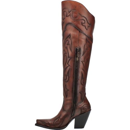 Dan Post Women's Seductress Embroidered Over-the-Knee Zipper Boots - Brown Heel 3" Up