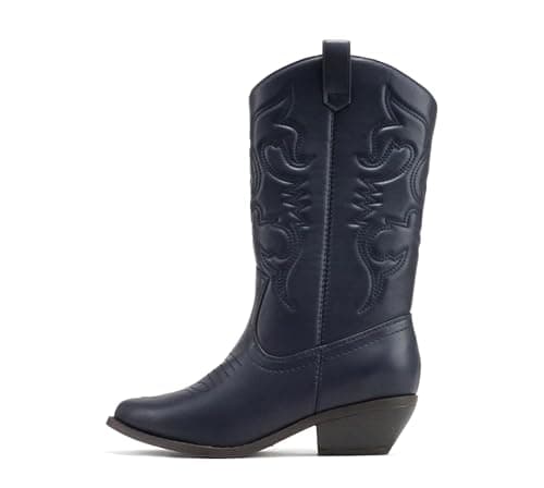 All-White Soda Red Knee High Cowboy Boots with Pull-On Tabs — Navy