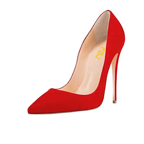 FSJ Women's Stilettos Formal Pointed Toe High Heel Shoes Größe 4-15 US — Red-suede