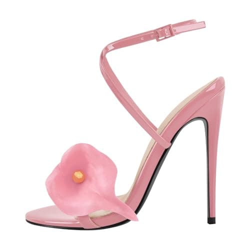 Richealnana Women's Ankle Strap High Heel Stiletto Sandals — Flower Pink