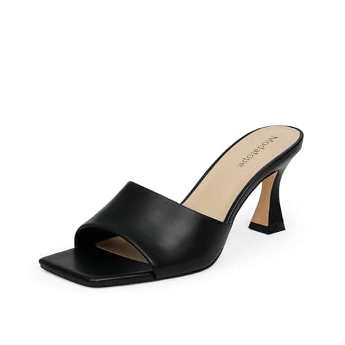 Modatope Women's Open Toe Heeled Sandals with Chunky Block Heel — Black Pu