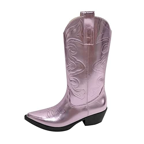 Women's Pointed Toe Embroidered Cowboy Boots — Pink