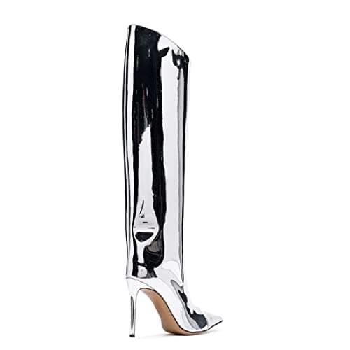Arqa Women's Chrome Zipper Knee High Stiletto Heel Boot