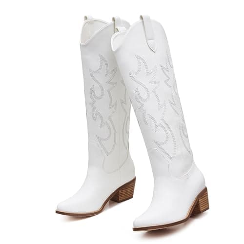 Femflame Pointed Toe Embroidered Knee High Cowgirl Boots
