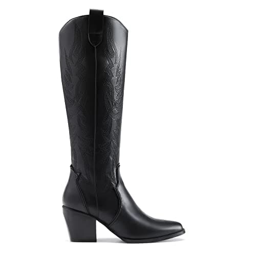 Womens Cowboy Boots - Comfortable, Chunky Heel, Pointed Toe, Embroidered Western Cowgirl Knee High Boots