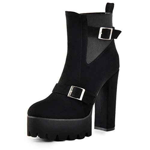 Richealnana Women's Elastic Platform Ankle Booties — Black Buckle