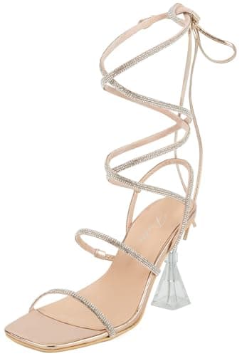 Putu Rhinestone Clear High Heels for Women — Gold