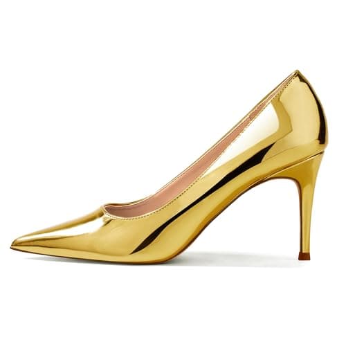 Genshuo Women's 3 Inch Stilettos Closed Toe Dress Pumps — Gold