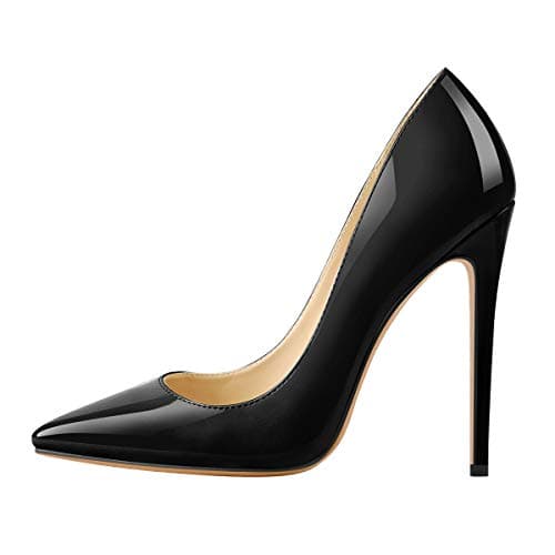 Richealnana Women's Classic Pointed Toe 4.7 Inches High Heels — Black Patent Leather