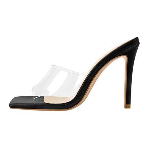 Richealnana Women's Clear Square Toe Stiletto Heel Slip-On Mules